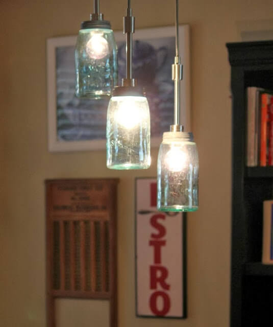 My vintage mason jar ceiling light I created for my dining room