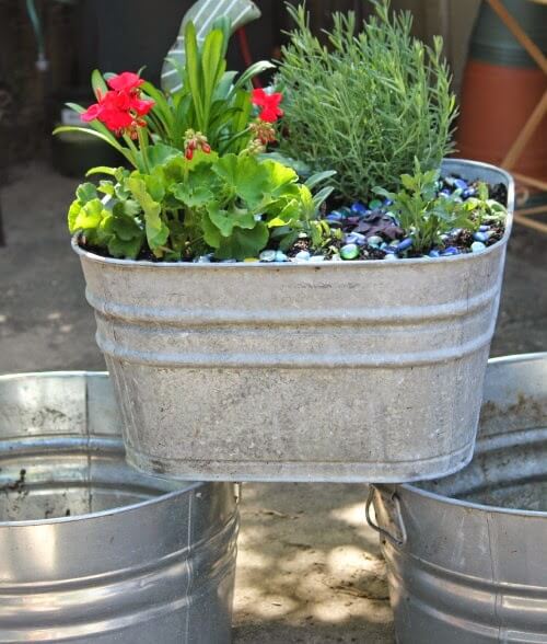 Here's how I started stacking the galvanized tubs on my patio