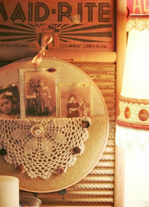 decorative embroidery hoop with vintage images