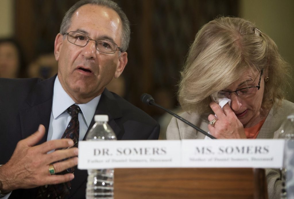 Dr. and Mrs. Somers, parents of Daniel Somers, who after being in the military committed suicide.
