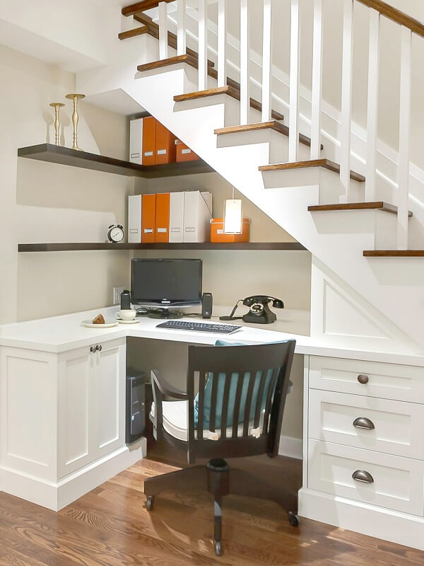 In No Room For A Home Office? But Wait..., don't forget that space underneath the stairs as a possibility.