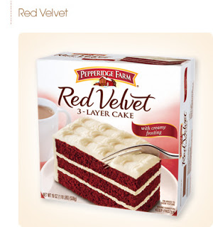 Red velvet Pepperidge Farm frozen cake I shall eat on Valentine's Day