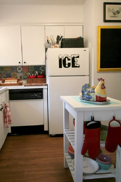 In apartment kitchen redo #2, I ordered these bohemian-style adhesive tiles for the backsplash.