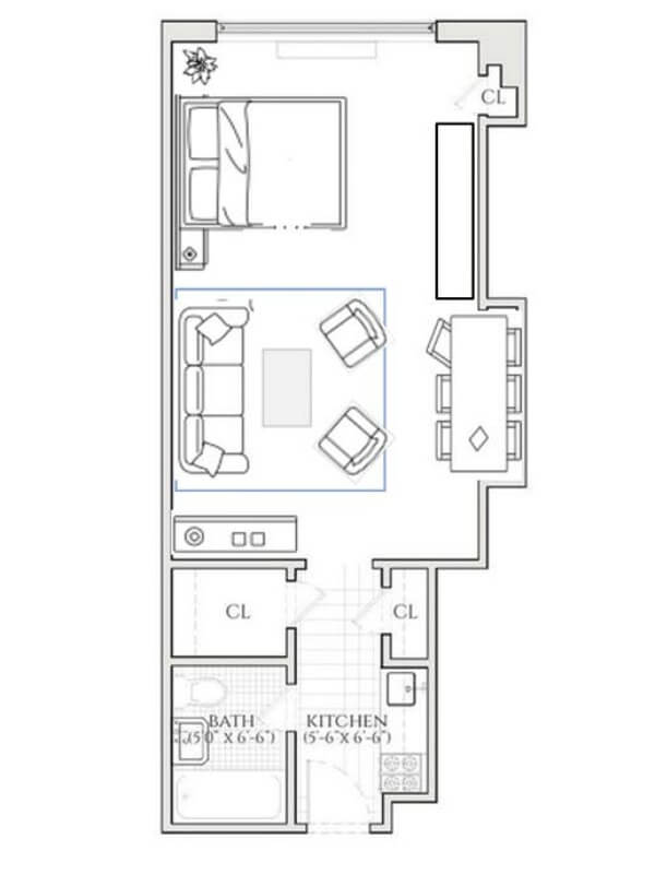 In Studio Apartment In NYC, Angie's 350 square foot apartment layout