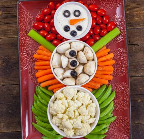 Christmas Veggie Tray Snowman by Eating Richly