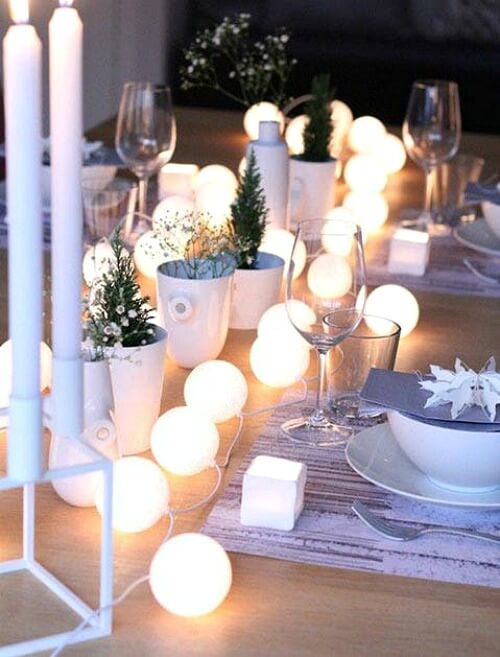 Bring in the strung lights when you're entertaining for ambiance.