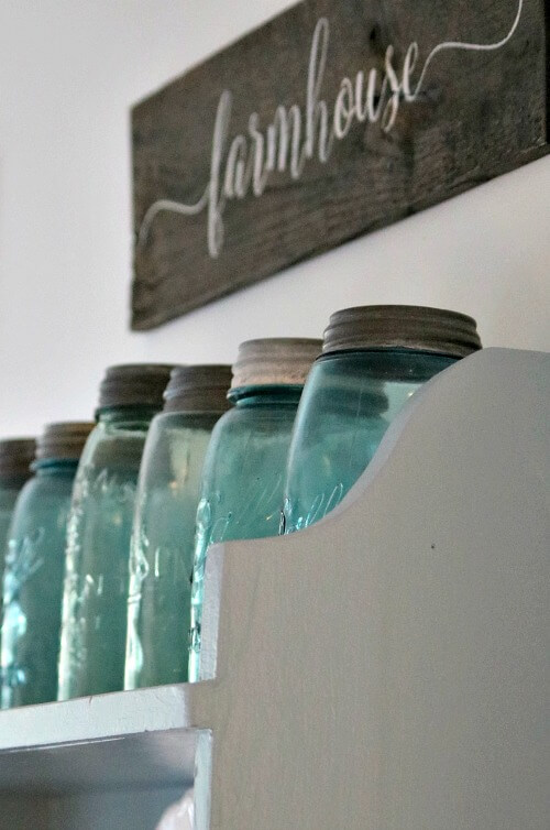 Mason jars on shelf