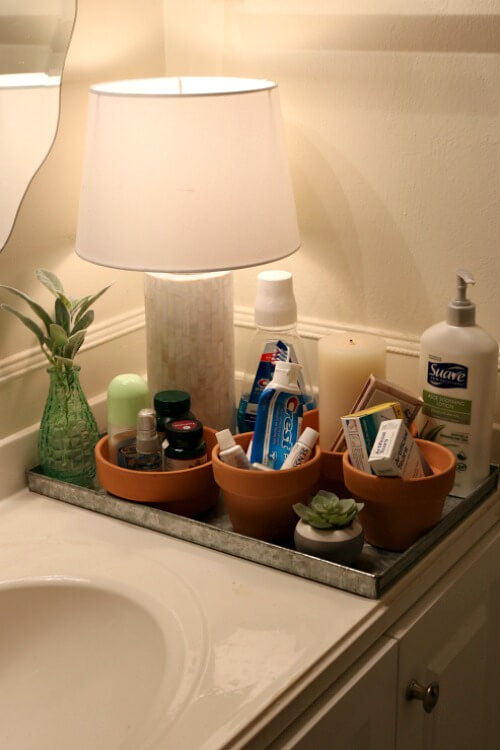 Decorating Challenge #3: Terra Cotta Pots In The Bathroom