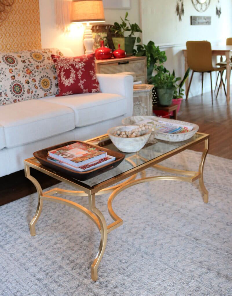 My new glam coffee table on my gray and white area rug