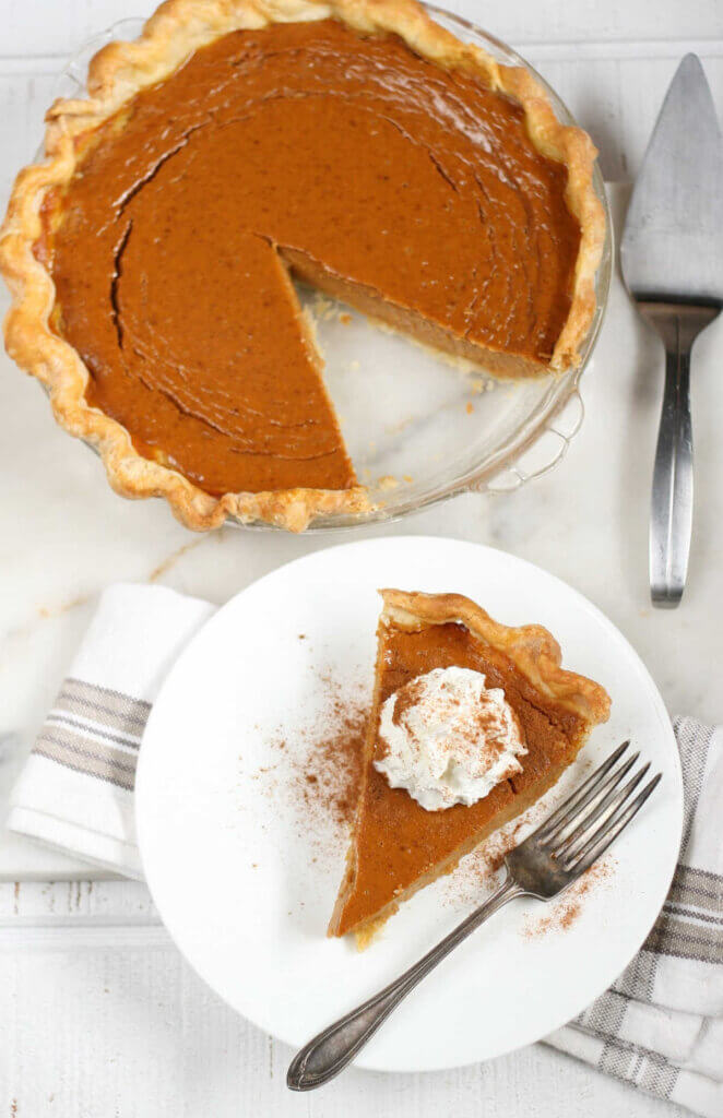 Pumpkin pie is traditional for the Thanksgiving holiday.