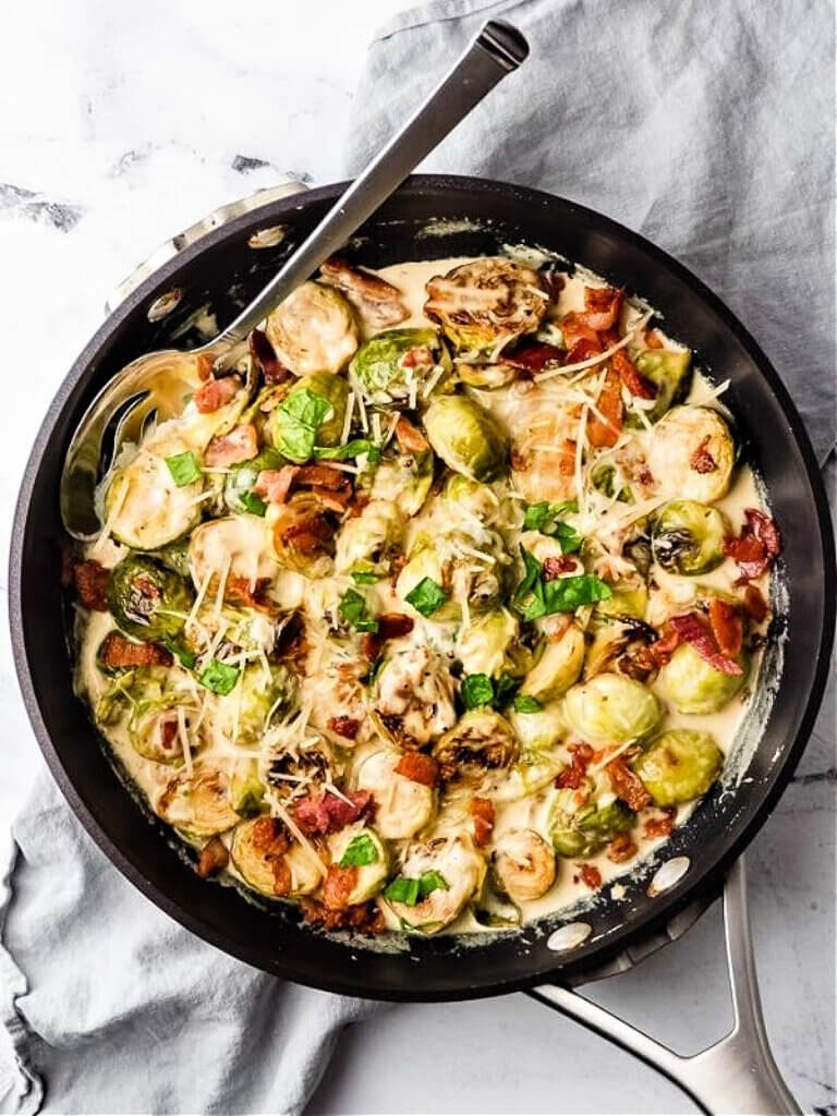 This skillet dish with brussels sprouts and bacon looks good