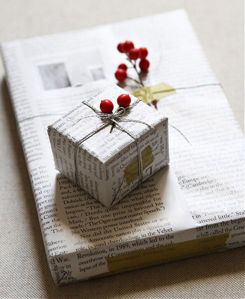 Presents wrapped in newsprint