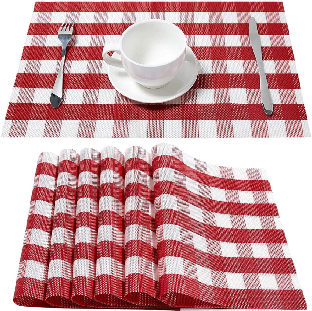 Red and white buffalo check washable placemats