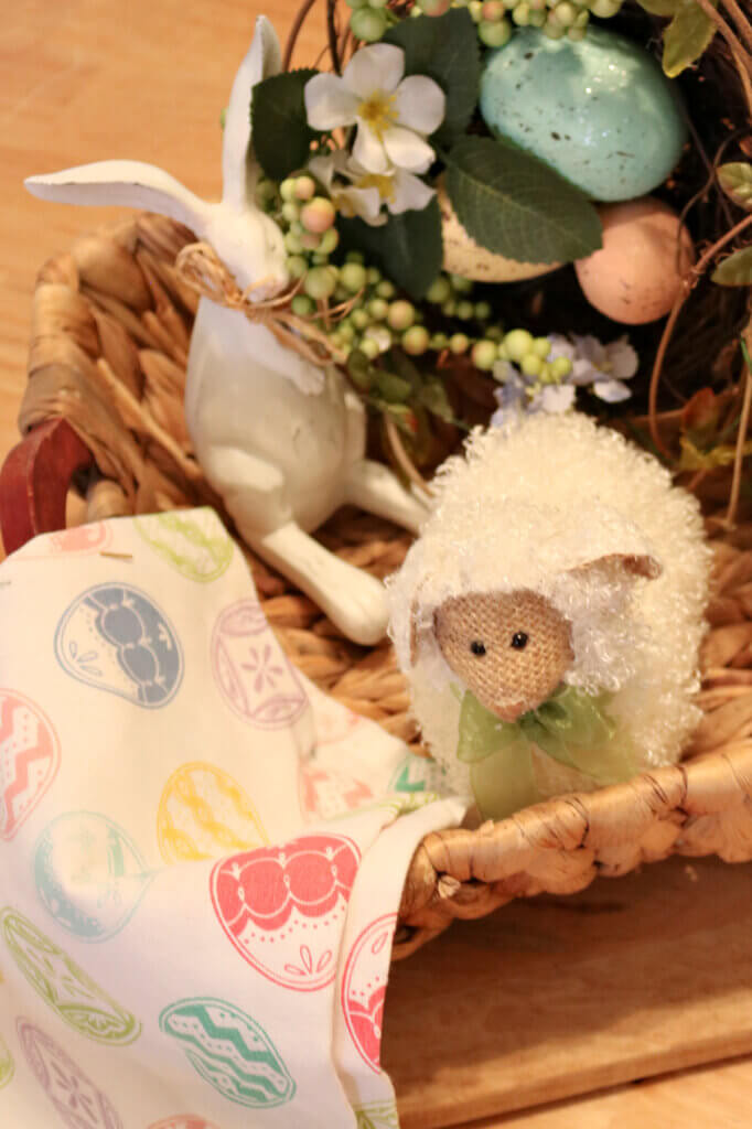 A basket filled with spring and Easter decor