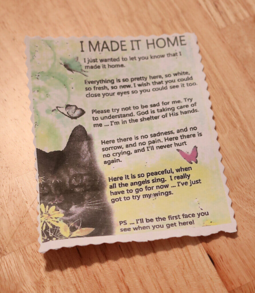 The poem that came with the stained glass kitty gift from a reader