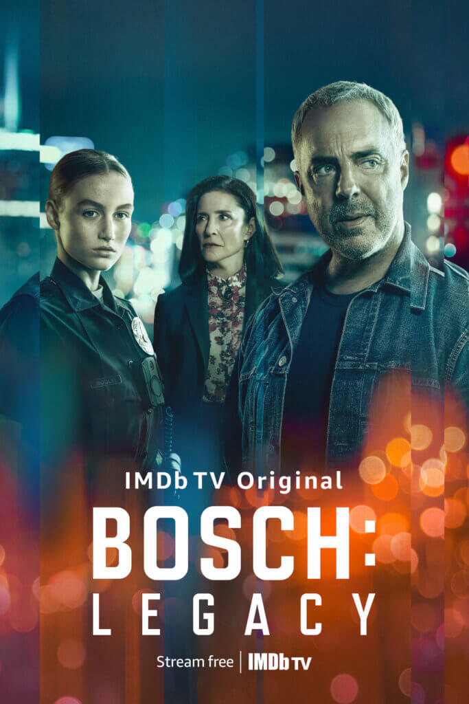 Photo of the new Bosch series, Legacy with Titus Welliver, Mimi Rogers and Madison Lintz.