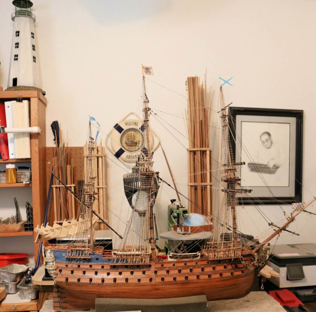 A ship Ron is working on in his extra bedroom. It is extraordinary in all the many pieces he's used to create these works of art.