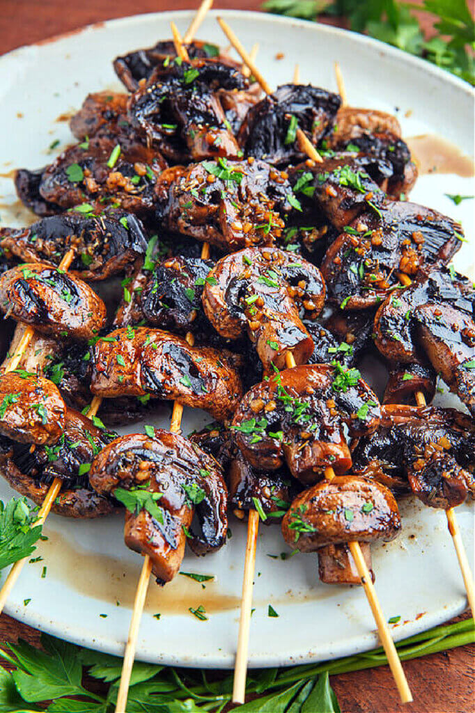 If you're a vegetarian, these balsamic garlic grilled mushroom skewers will be mighty tasty.