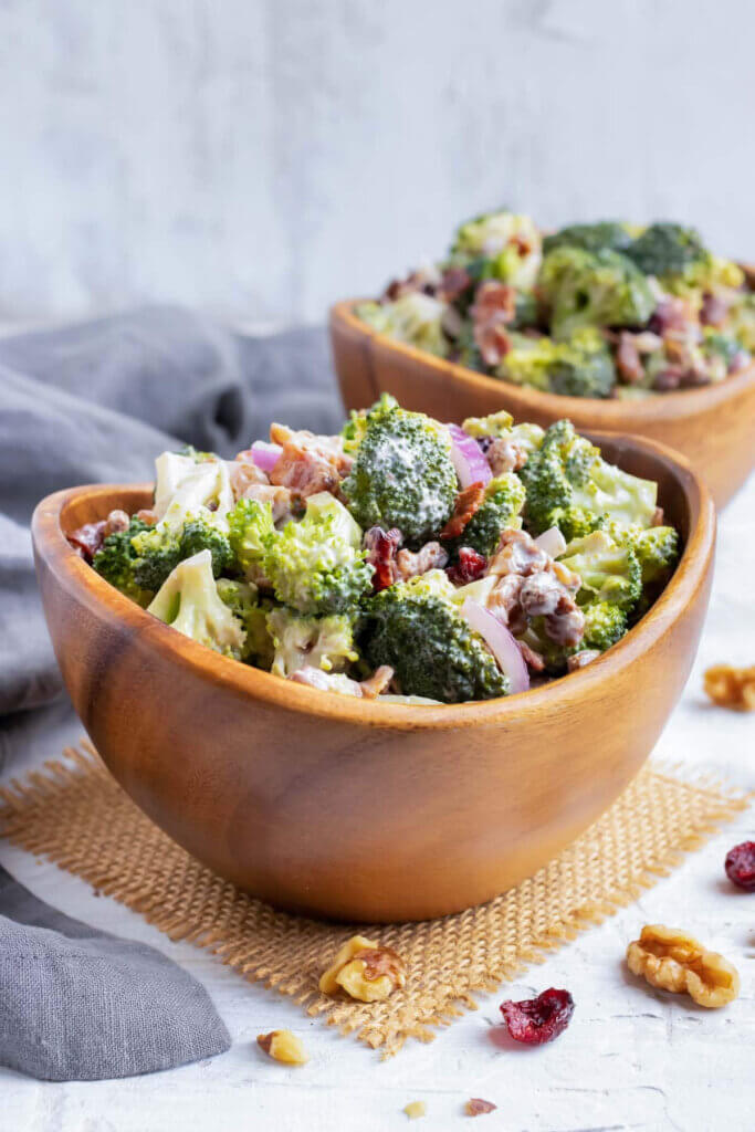 In cheap food and beverages for July 4th, this broccoli salad would be a cold dish to serve in the heat of summer.