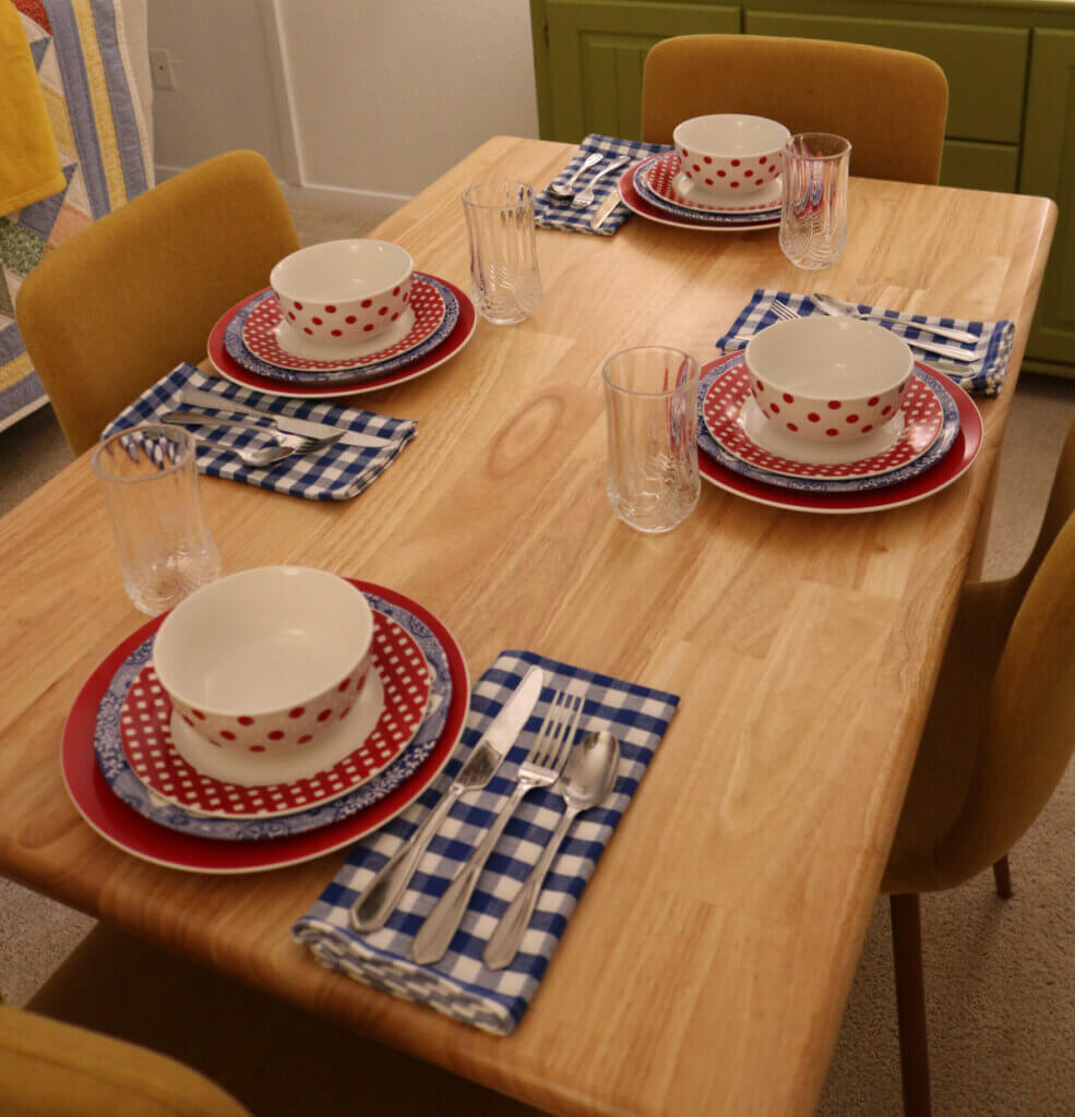 An overall view of my July 4th tablescape with patriotic colors