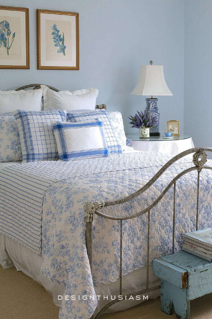 In Blue & White Decor & Amazon Finds, this is a blue and white guest room.