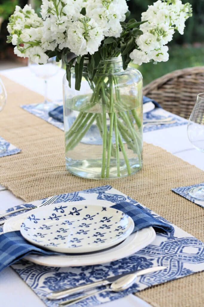 Blue and white tablescape