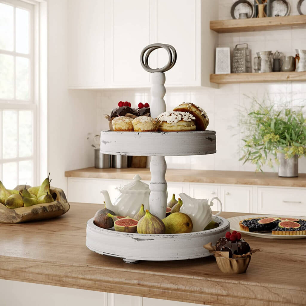 In Red & White Finds At Amazon, I came upon this cute white distressed tiered tray that I'd love to have myself.