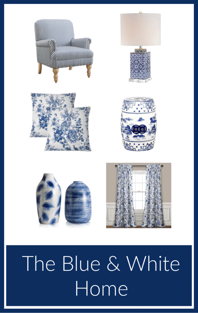 In Blue & White Decor & Amazon Finds, this is a mood board that I created