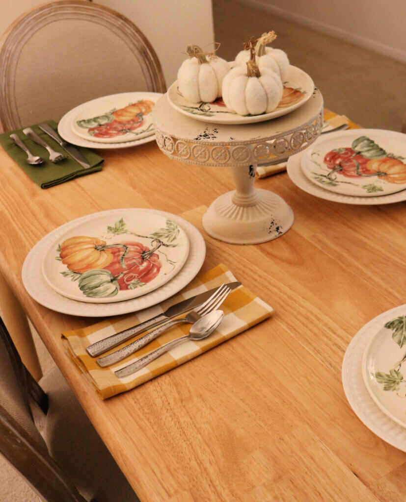 In a cozy autumn dining room, I have set a simple place setting.