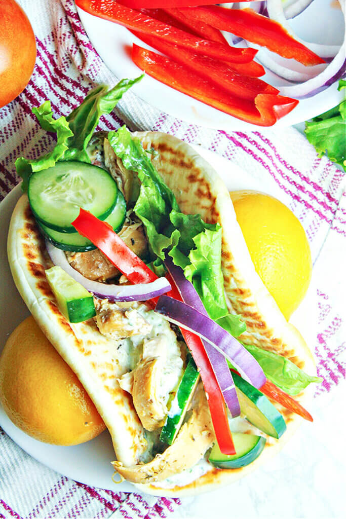 Slow cooker Greek chicken gyros recipe.