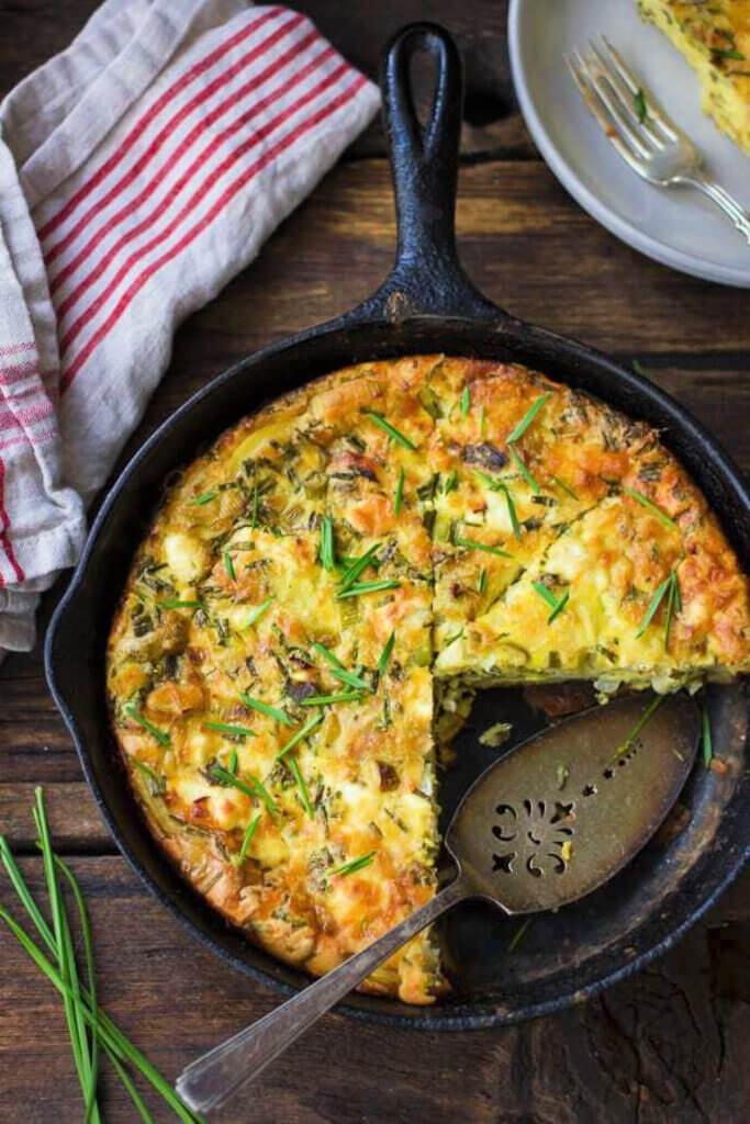 In Meatless Main Dishes, this crustless quiche was created by the food blogger at Bojon Gourmet. 