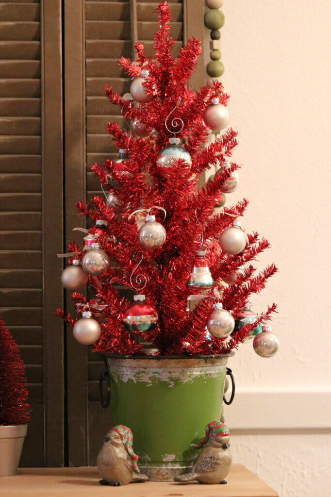In My Little Red Tree Vignette, I added two little Christmas birds at the base of my red tree
