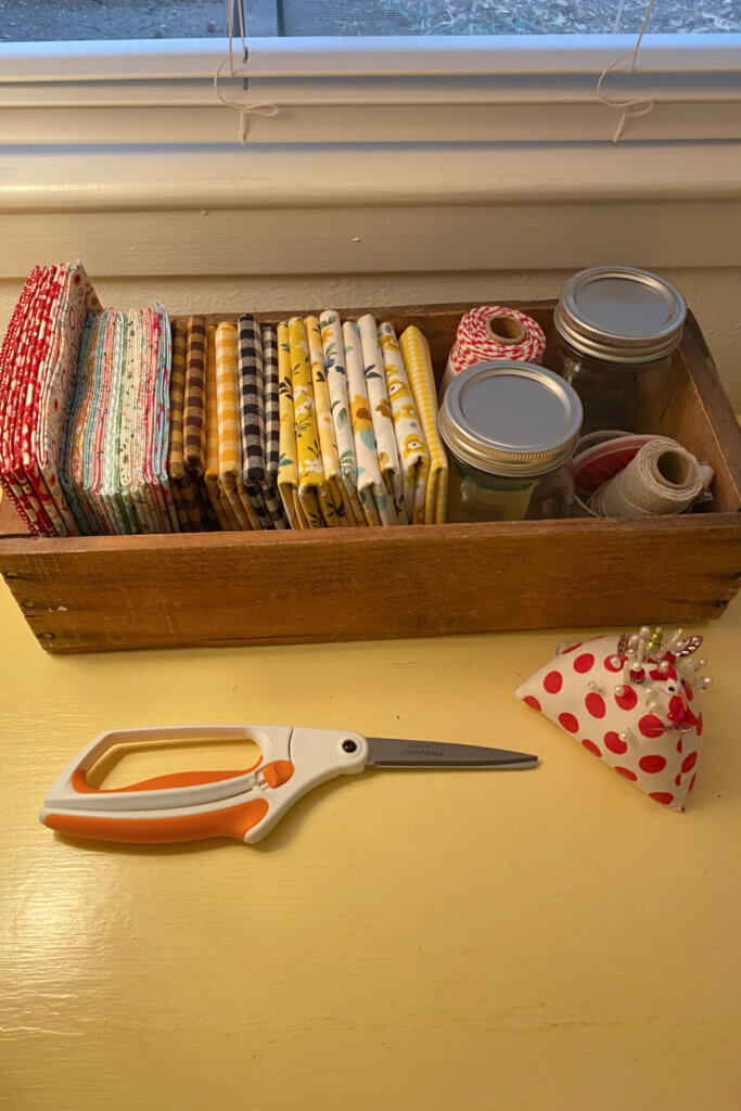 In How To Organize A Craft Space, I like to keep my scissors where I can easily find them. I never use them on anything but fabric.