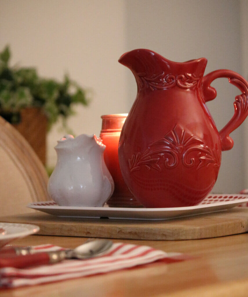 In A Valentine's Day Tablescape For Two, I chose this red pitcher as part of a centerpiece