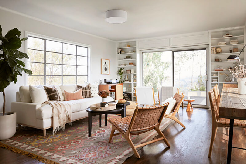 In A Small Laurel Canyon House, this couple have moved into this rental house and made it their own. This is the light-filled living room.