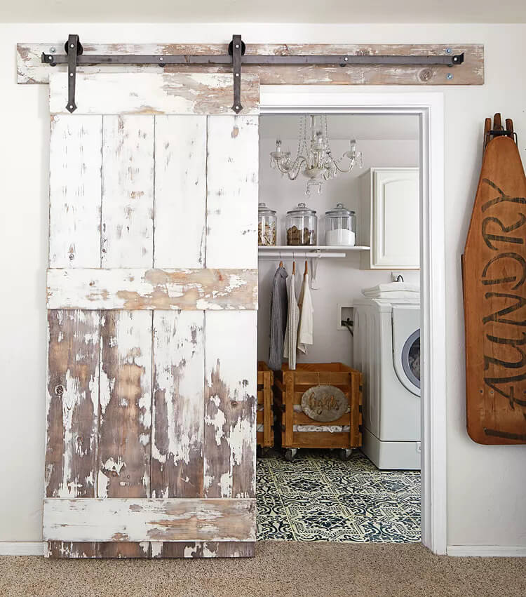 The laundry room was fitted with an old barn door