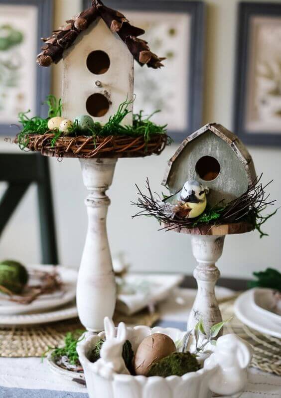 DIY birdhouse candlesticks