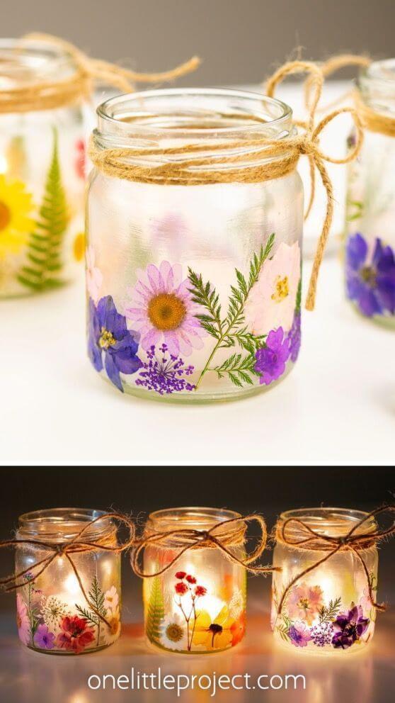 Pressed flower lanterns to create for springtime decor