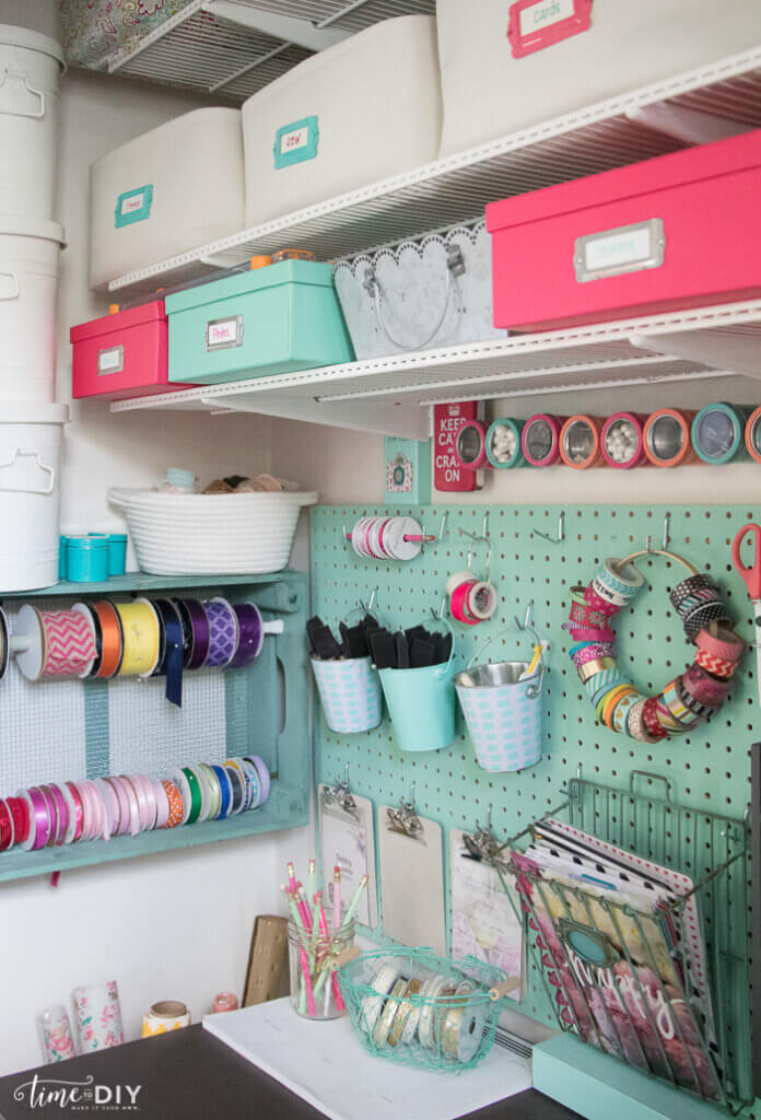 In this closet space the blogger used a pegboard to organize her DIY supplies 
