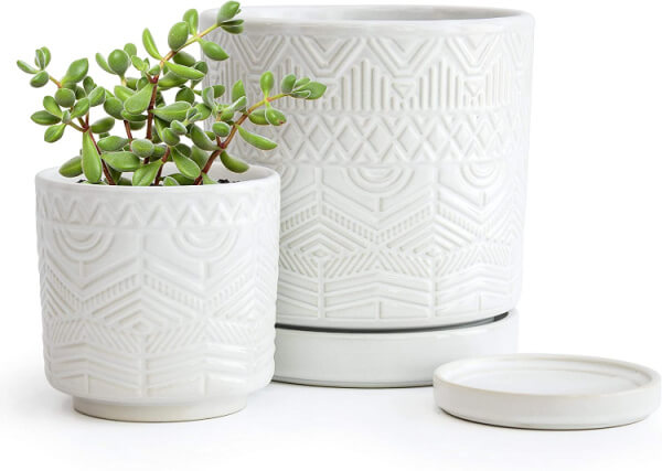Boho patterned white pots