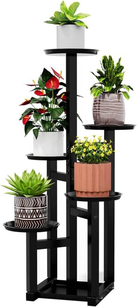 In Space Saving Plant Stands For Multiple Plants, this is a black plant holder