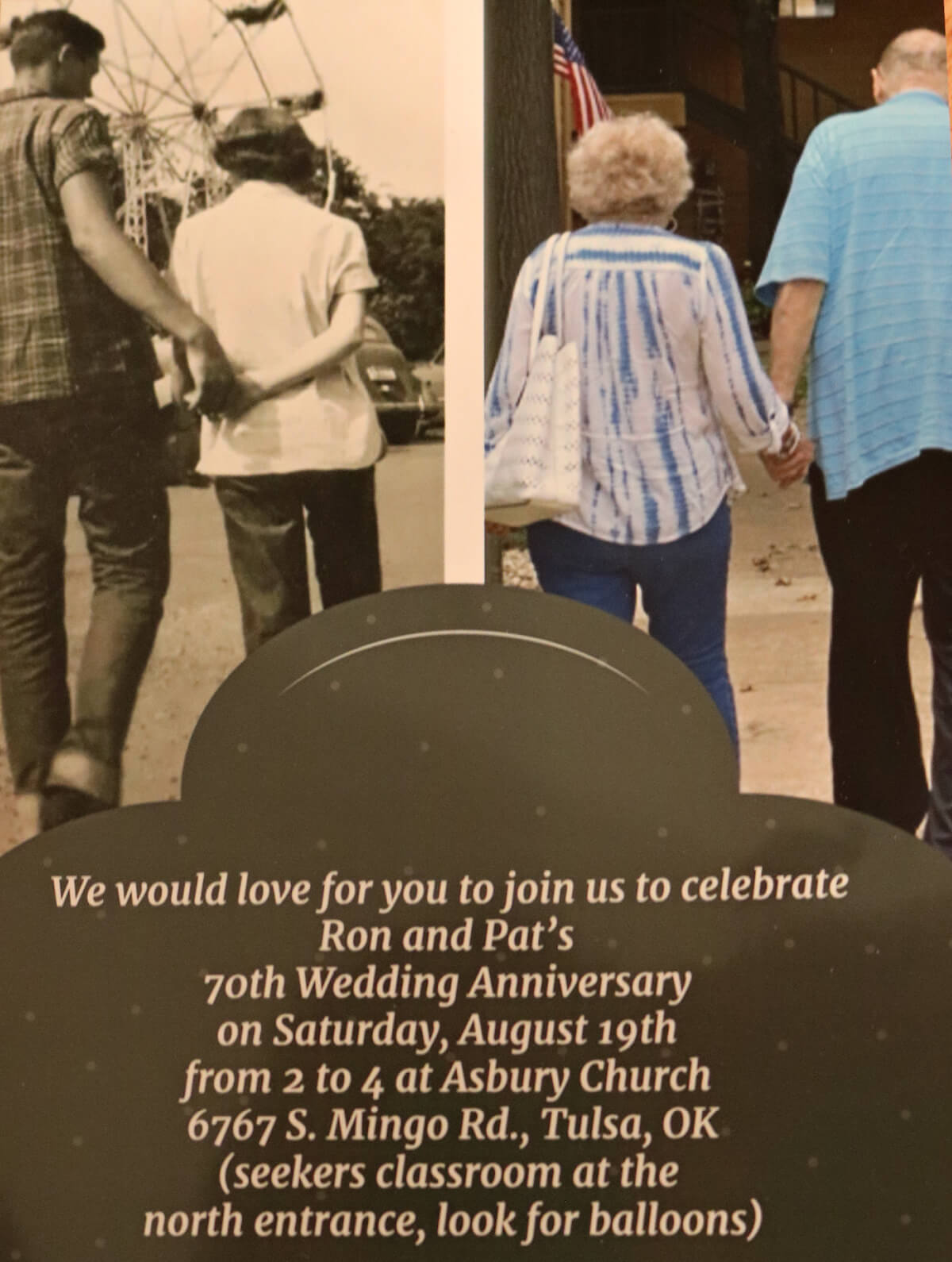 In Sunday Snippets 8/6/23, this is the invitation I got to attend my neighbor's 70th wedding anniversary party.