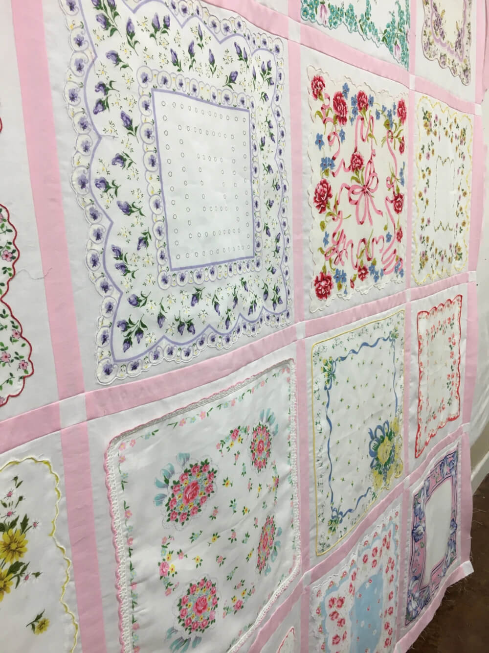 Vintage hankies sewn into a quilt