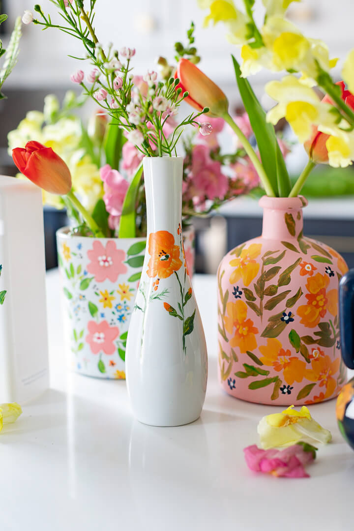 In Decorating With Vintage Bud Vases, these vases have been painted.