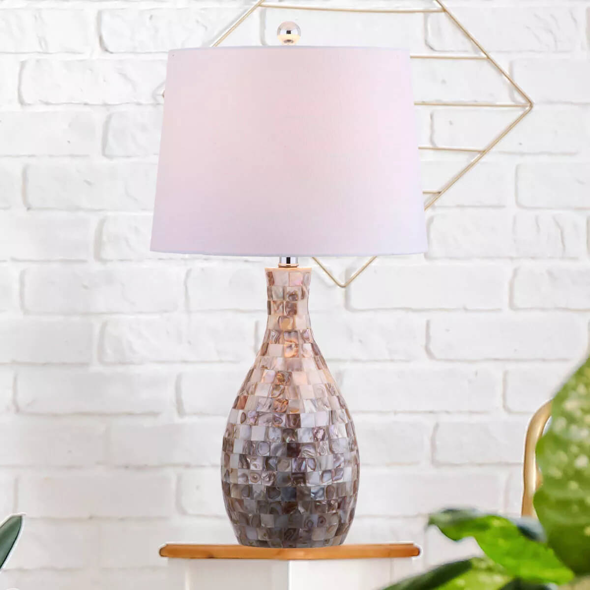 In My Shades Of Green Coffee Bar, this is the Mother of Pearl lamp I ordered from target.com