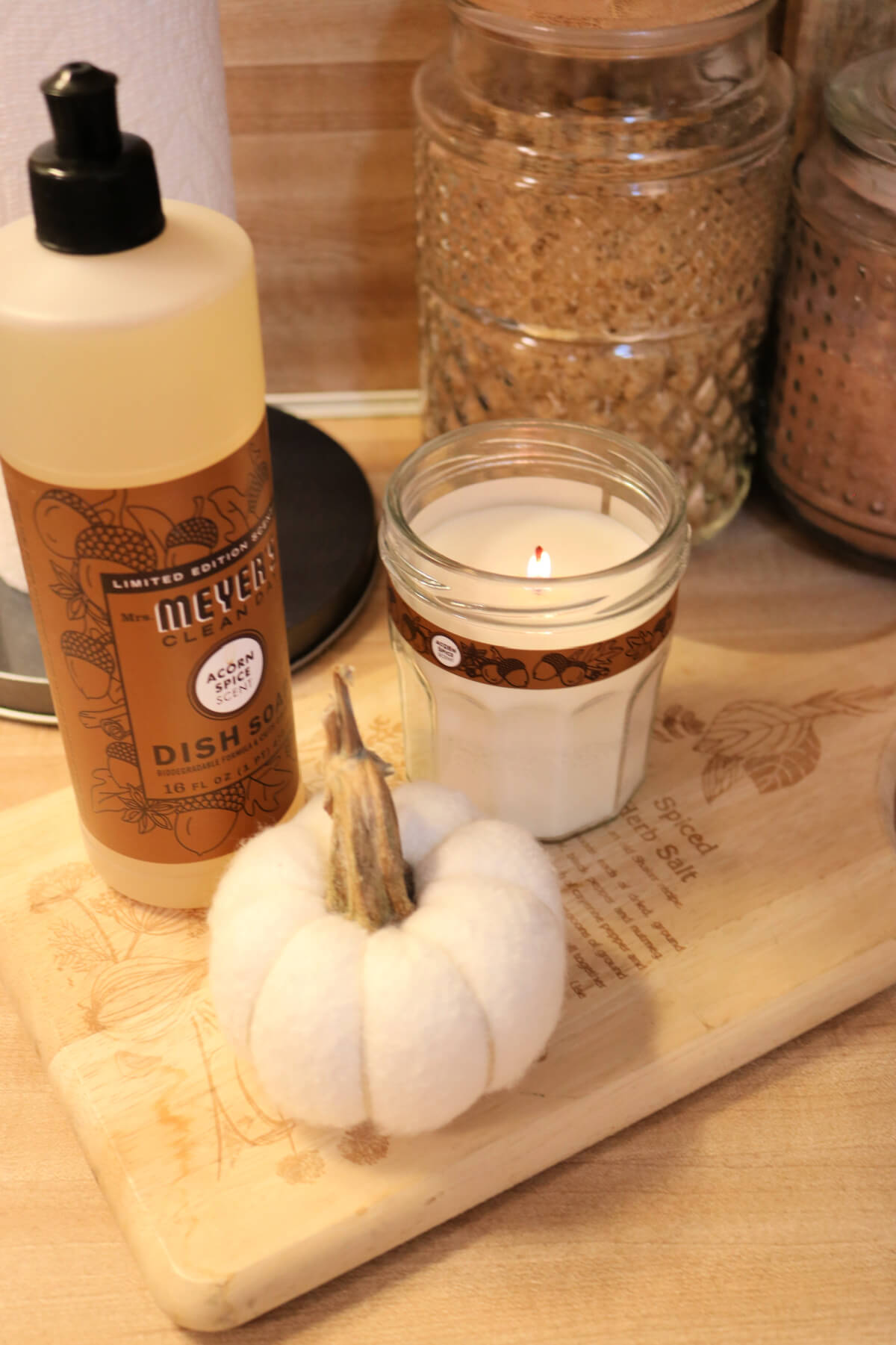 In My Apartment Kitchen Revisited For Fall, Mrs. Meyer's fall line of cleaning products.