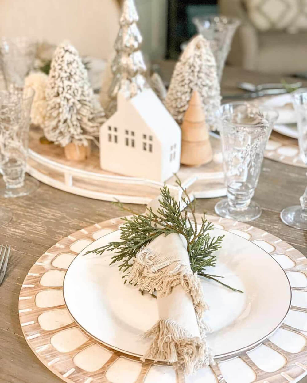 A table setting in neutral colors