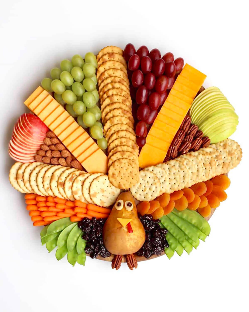 Turkey themed appetizers on a round dish