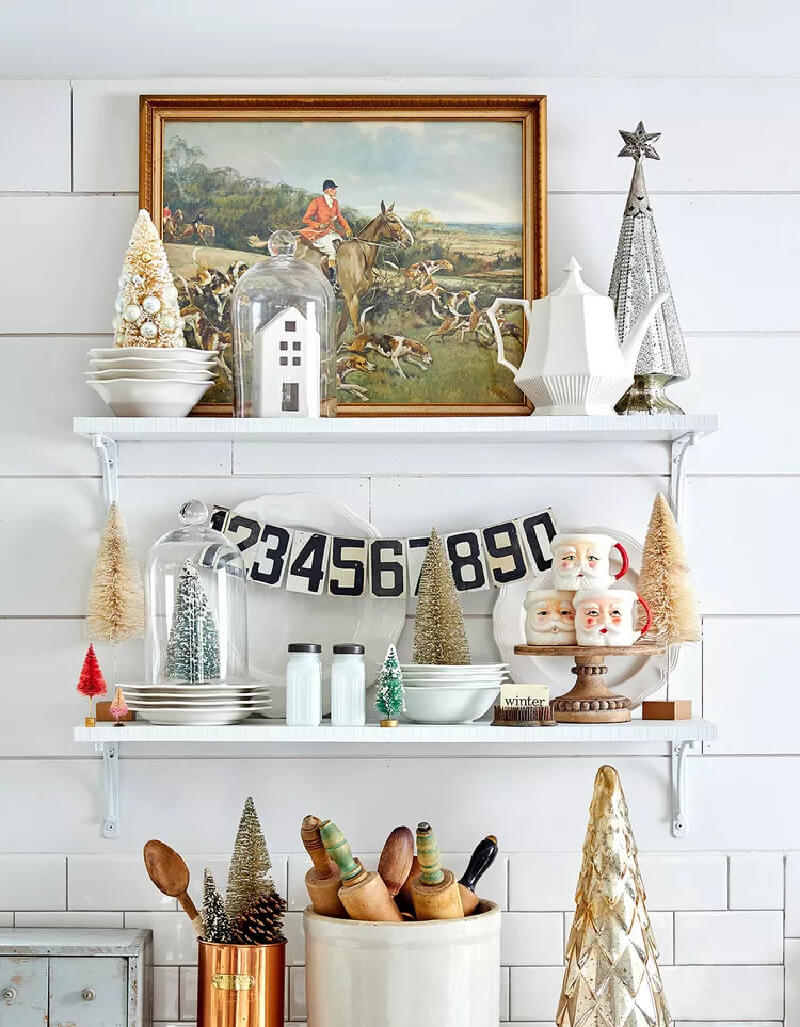 In Decorating Shelves At Christmastime, BHG styled these shelves for the holidays