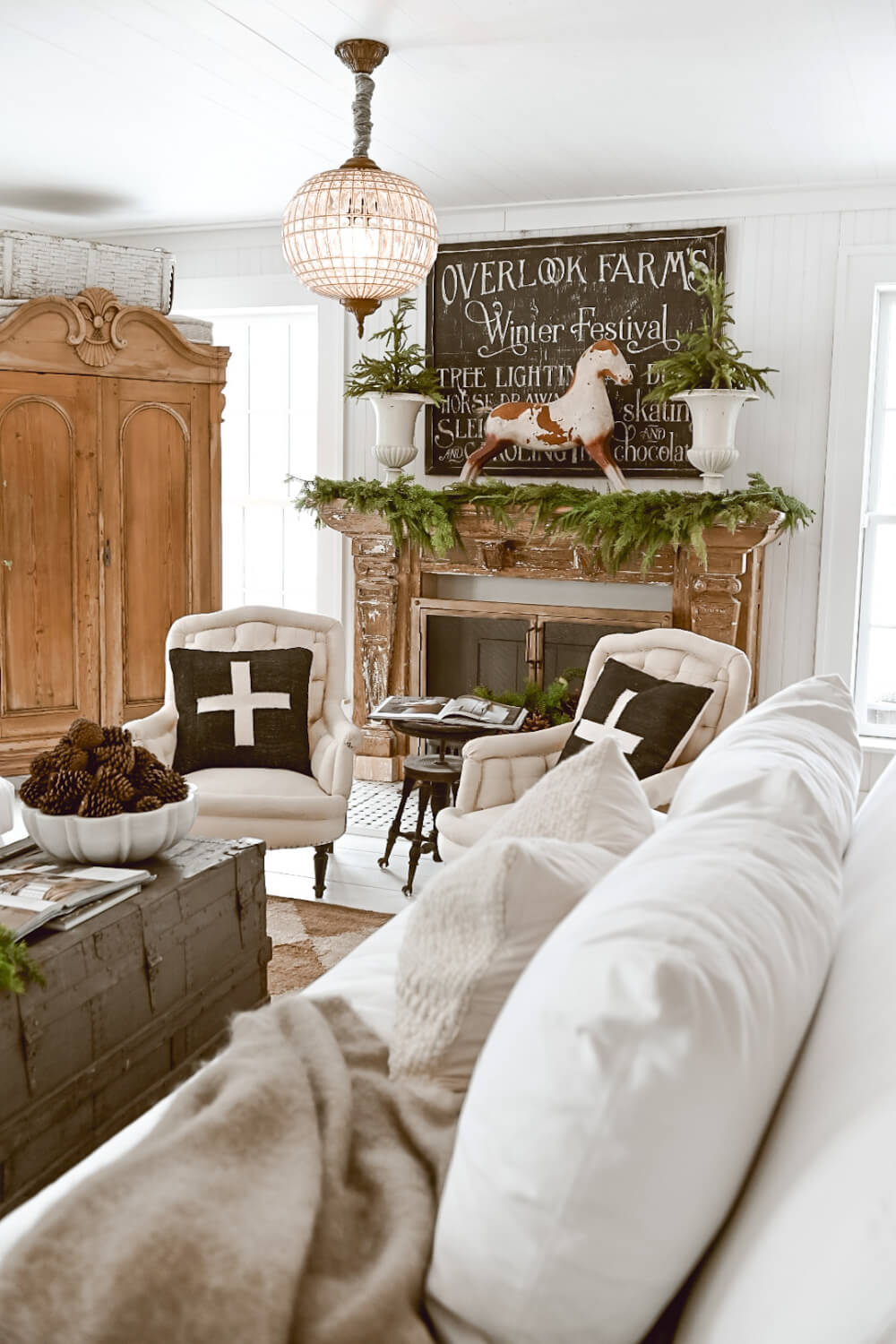 Cozy winter room with a winter festival sign